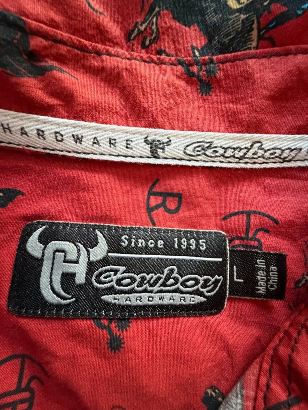 Cowboy Hardware Mens Vintage Bronc Red Stretch Western Pearl Snap Shirt Large - Picture 7 of 13